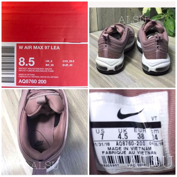 NWT Nike Air Max 97 LEA Smokey Mauve W AUTHENTIC - Picture 7 of 7